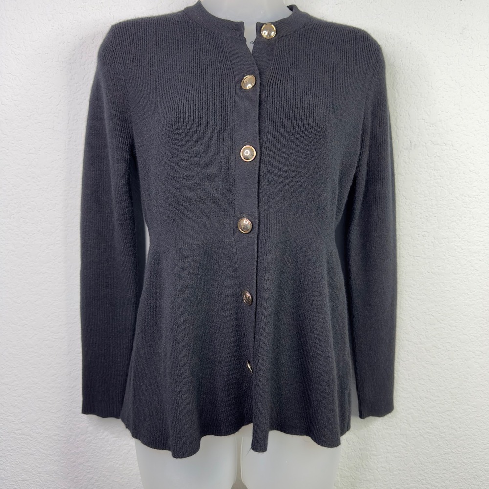 La Vila Milano Cardigan‎ Womens XS Black Peplum Ribbed Minimalist Quiet Luxury